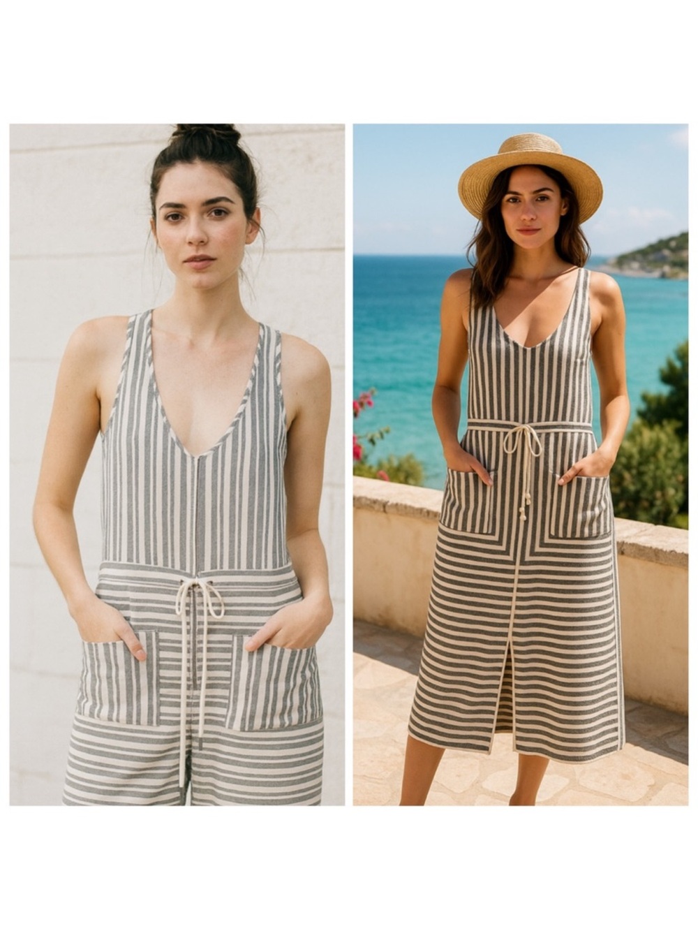 Veronica Beard Harbor Striped dress Gray & White